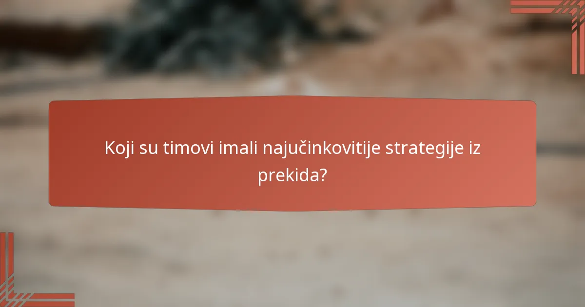 Koji su timovi imali najučinkovitije strategije iz prekida?