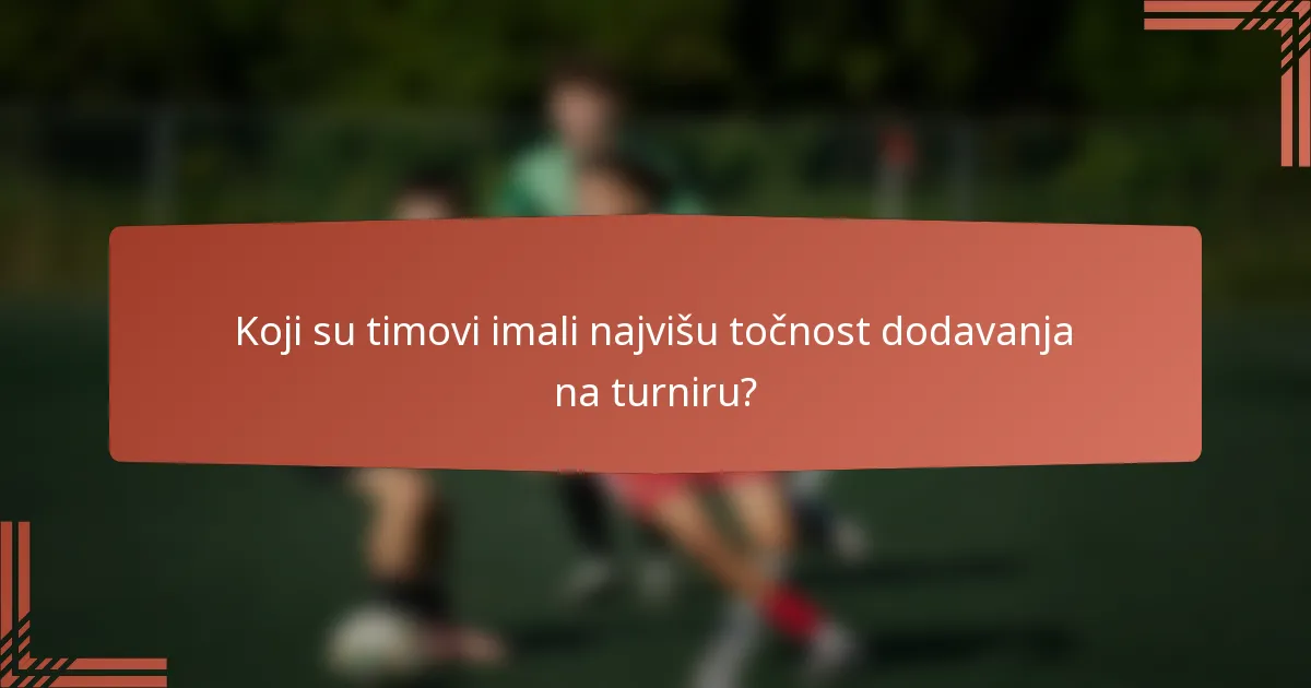 Koji su timovi imali najvišu točnost dodavanja na turniru?